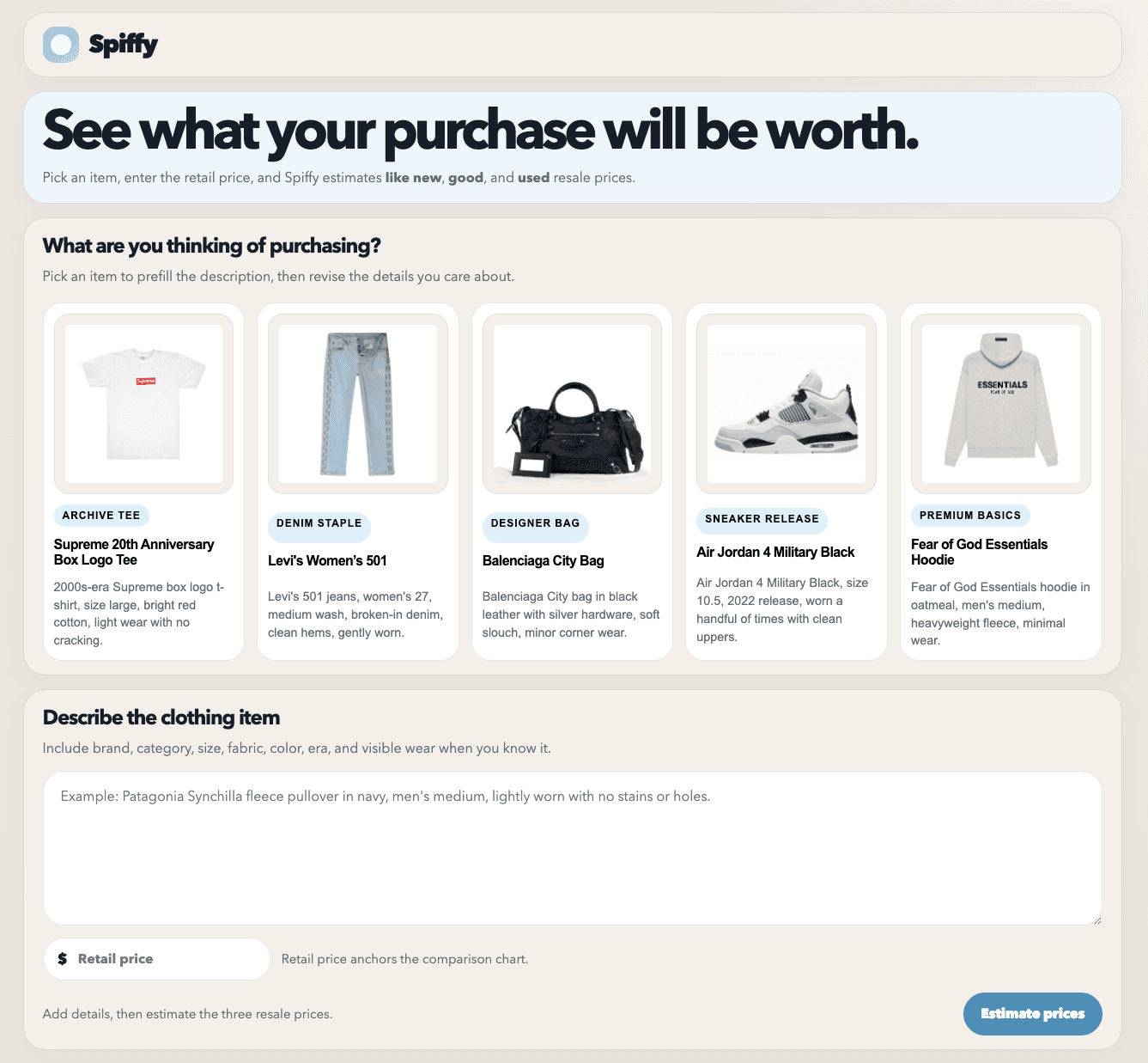 Spiffy apparel resale prediction app